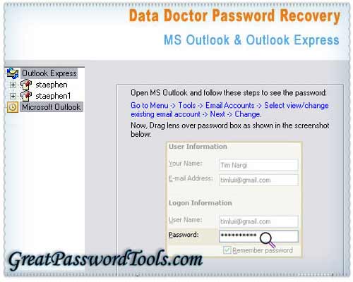 Screenshot of Outlook POP3 Password Recovery