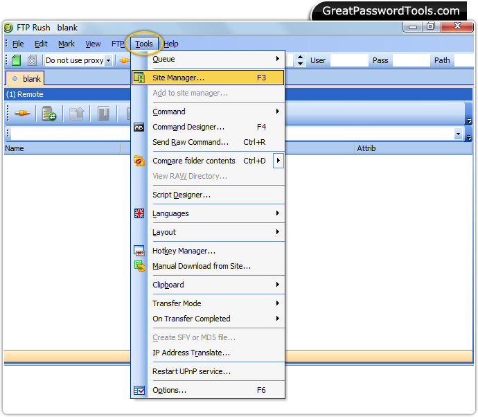 Password Recovery For FTP Rush