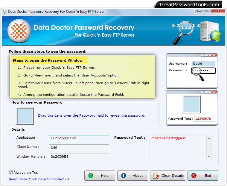Password Recovery For quick 'n easy FTP Server