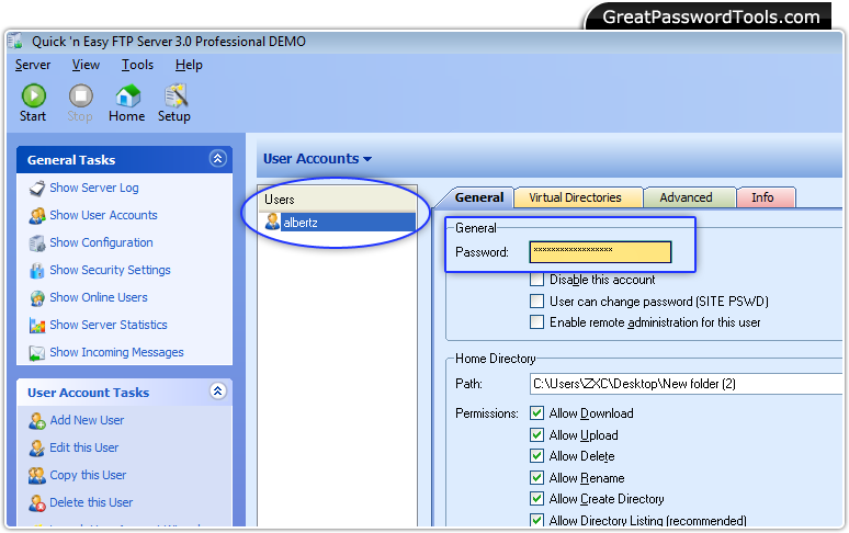 Password Recovery For quick 'n easy FTP Server